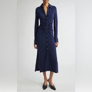 Altuzarra Midnight Berry Blue Long Sleeve Dress Claudia Ruched Navy Size 40